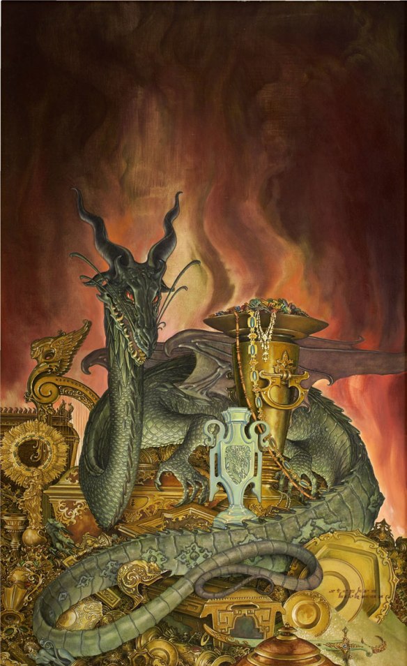 A dragon and its hoard like the one in Beowulf.