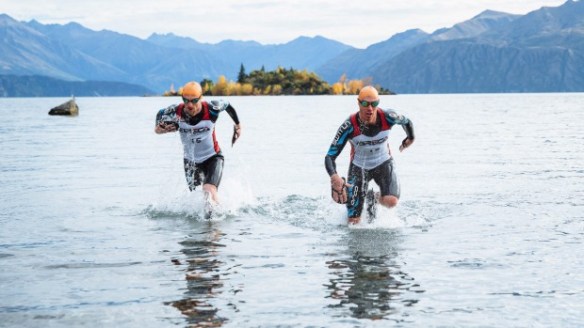Ben de Rivaz and Tom Burton train for the Breca Wanaka SwimRun, inspired by Beowulf.