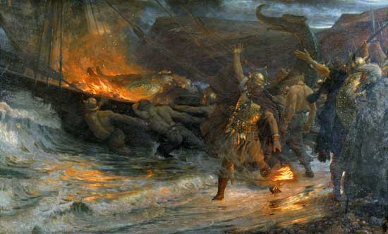 Scyld Scefing gets a Viking funeral in Beowulf's beginning.